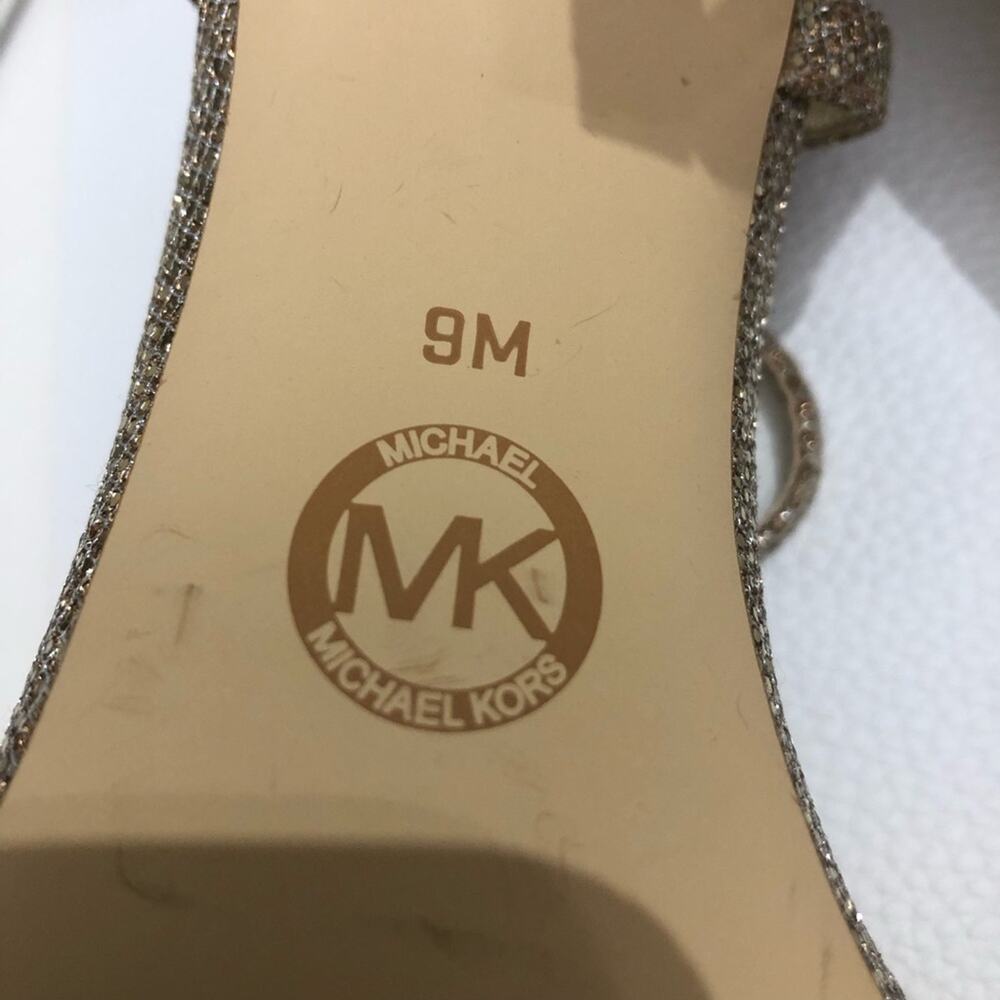 MICHAEL Michael Kors Simone Glitter Mesh Heeled Sandals Gold 9 EUC - Picture 12 of 13